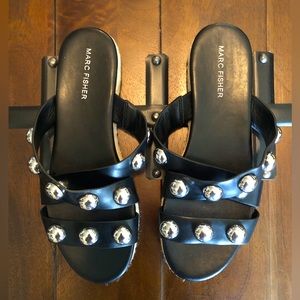 Marc Fisher Womens Studded Crisscross Strap Prisca Slide Sandals Black Size 8.5M